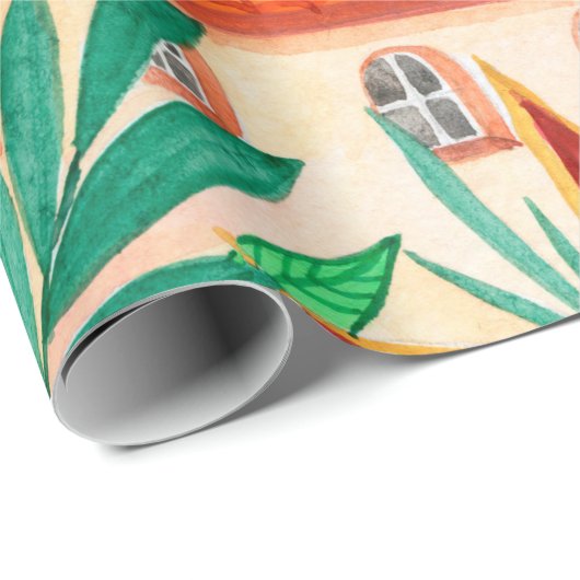 Italiaanse huizen. Gouache Cadeaupapier (Rol Hoek)