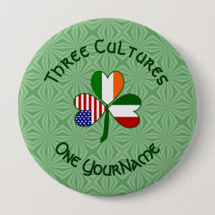 Italiaanse Ierse Amerikaanse Klavertjevier Vlag Pe Ronde Button 4,0 Cm