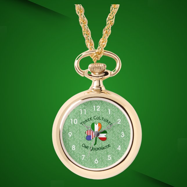 Italiaanse Ierse Amerikaanse Shamrock gepersonalis Horloge (Creator heeft geüpload)
