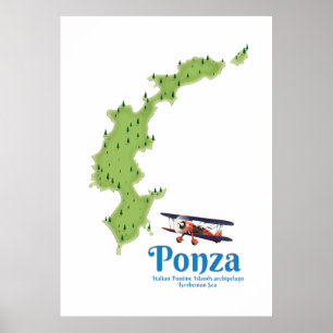 Italiaanse kaart van Ponza. Poster