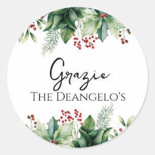 Italiaanse kerst Grazie Dank u Ronde Sticker