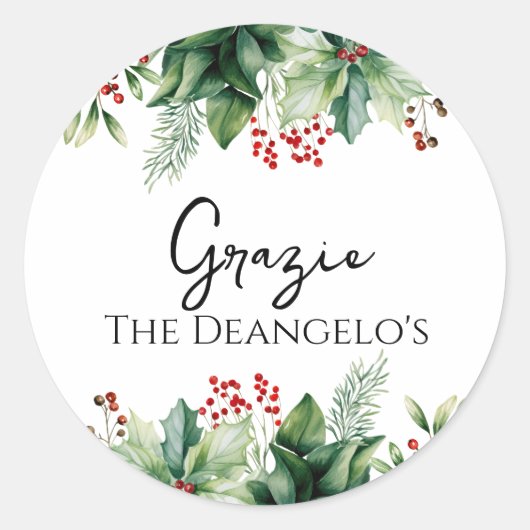 Italiaanse kerst Grazie Dank u Ronde Sticker (Voorkant)