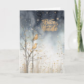 Italiaanse Kerst Winter Bos Wild Birds Navy Feestdagen Kaart (Voorkant)
