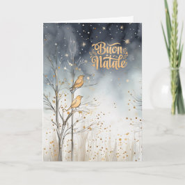 Italiaanse Kerst Winter Bos Wild Birds Navy Feestdagen Kaart