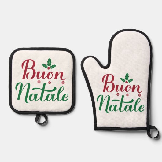Italiaanse Kerstboon Natale Keuken Ovenwant & Pannenlap Set (Voorkant)