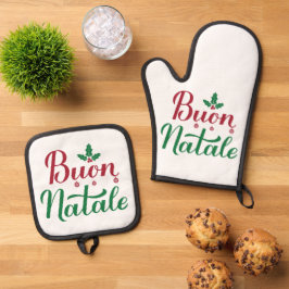 Italiaanse Kerstboon Natale Keuken Ovenwant & Pannenlap Set