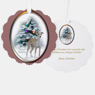 Italiaanse kerstcadeautjes met Greyhound Ornament Kaart