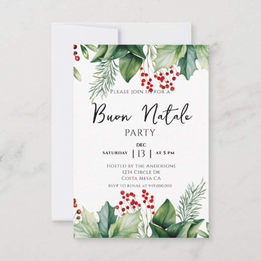 Italiaanse kerstmis Buon Natale Party Kaart (Voorkant)