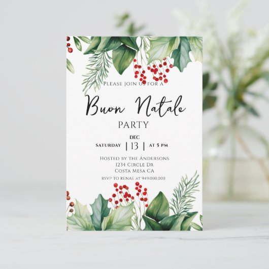 Italiaanse kerstmis Buon Natale Party Kaart (Staand voorkant)