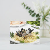 Italiaanse keuken. Spaghetti alle vongole Briefkaart (Staand voorkant)