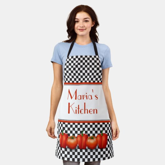 Italiaanse keuken-tomatoseppers gecontroleerd schort (Gedragen)