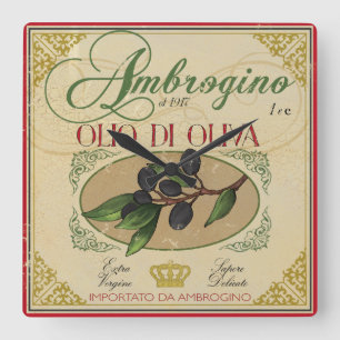 "Italiaanse keukenklok,  olielabel Vierkante Klok