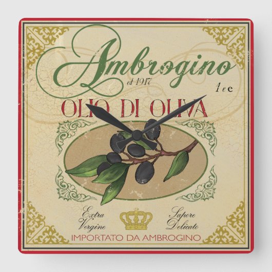 "Italiaanse keukenklok, olielabel Vierkante Klok (Voorkant)