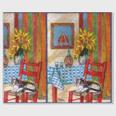 ITALIAANSE KITCHEN IN FLORENCE , SUNFLOWERS EN CAT CADEAUPAPIER (Vlak)