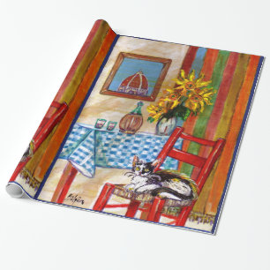 ITALIAANSE KITCHEN IN FLORENCE , SUNFLOWERS EN CAT CADEAUPAPIER