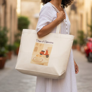 Italiaanse koffie-illustratie Vespa & Cappuccino Grote Tote Bag
