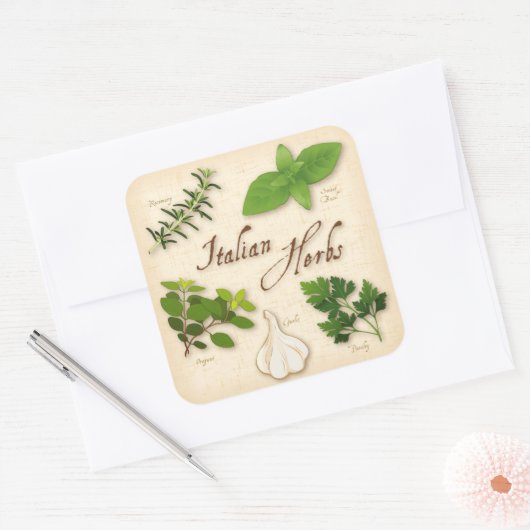 Italiaanse kruidenticker vierkante sticker (Envelop)
