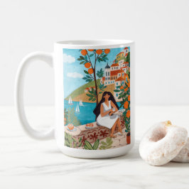 Italiaanse kust caféscène illustratie koffiemok