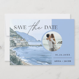 Italiaanse kust met foto Save the Date Wedding Kaart