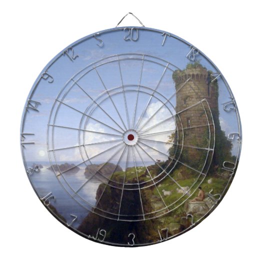 Italiaanse kustscène met een verbrande toren dartbord (Voorkant)