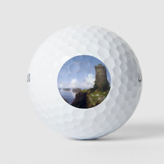 Italiaanse kustscène met een verbrande toren golfballen (Voorkant)