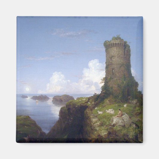 Italiaanse kustscène met een verbrande toren magneet (Voorkant)