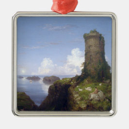 Italiaanse kustscène met een verbrande toren metalen ornament