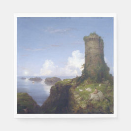 Italiaanse kustscène met een verbrande toren servet