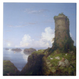 Italiaanse kustscène met een verbrande toren tegeltje