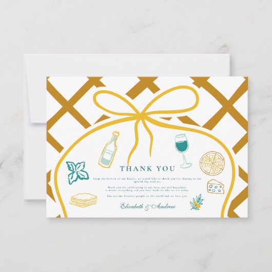 Italiaanse Lattice Food Wedding Sketch Bedankkaart (Voorkant)