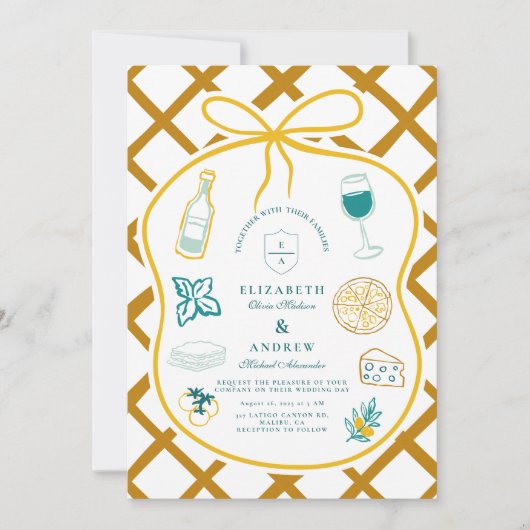 Italiaanse Lattice Food Wedding Sketch Kaart (Voorkant)