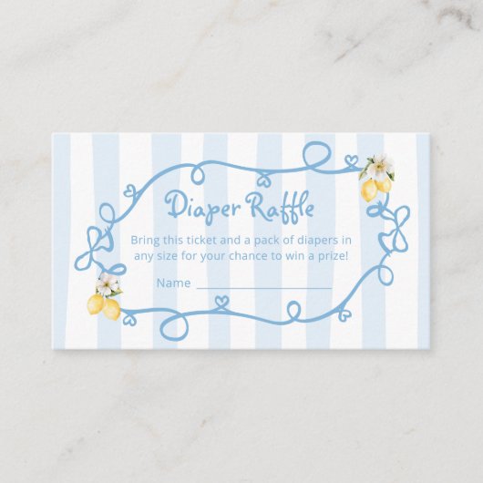 Italiaanse Lemon Blue Bows Luier Raffle Informatiekaartje (Voorkant)