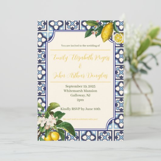 Italiaanse Lemon bruiloft uitnodiging (Staand voorkant)