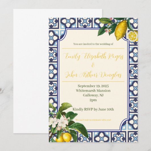 Italiaanse Lemon bruiloft uitnodiging (Voorkant / Achterkant)