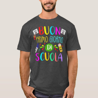 Italiaanse leraar blij eerste schooldag terug naar t-shirt