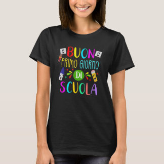Italiaanse leraar blij eerste schooldag terug naar t-shirt