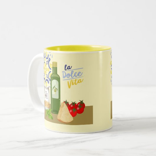 Italiaanse levensmarkt tweekleurige koffiemok (Voorkant links)