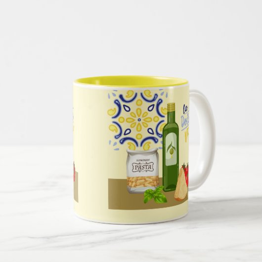 Italiaanse levensmarkt tweekleurige koffiemok (Voorkant rechts)