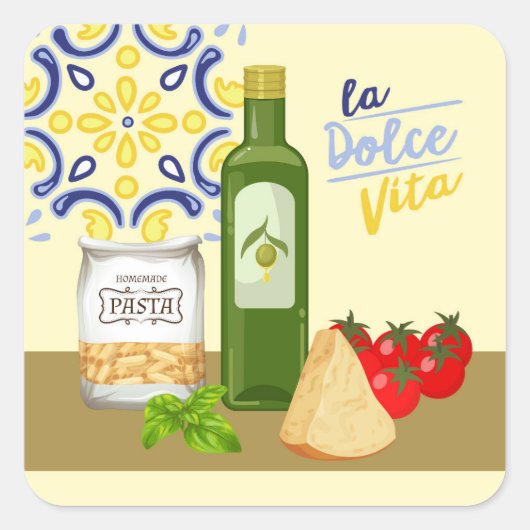 Italiaanse levensmarkt vierkante sticker (Voorkant)