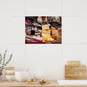 Italiaanse levensmiddelenmarkt met kaas en peperon poster (Keuken)