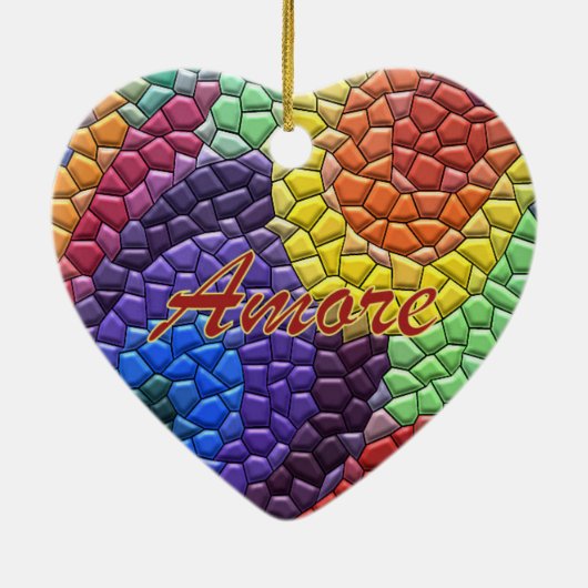 Italiaanse liefdesregenboogmozaïekhartversiering keramisch ornament (Achterkant)