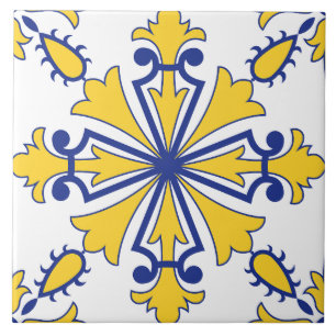 Italiaanse Maiolica Blauw Geel Mediterraan Tegeltje