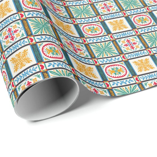 Italiaanse Majolica borduurwerk: mediterrane bloem Cadeaupapier (Rol Hoek)