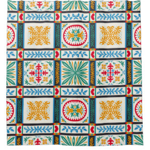 Italiaanse Majolica borduurwerk: mediterrane bloem Douchegordijn