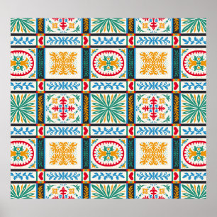 Italiaanse Majolica borduurwerk: mediterrane bloem Poster