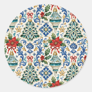 Italiaanse Majolica Kerst Ronde Stickers