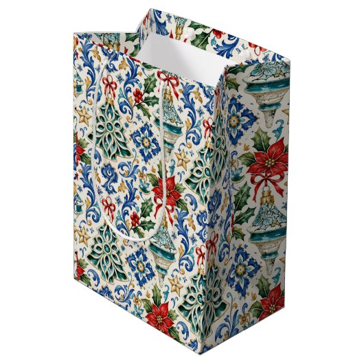 Italiaanse Majolica Kerstcadeautas Medium Cadeauzakje (Achterkant Gekanteld)