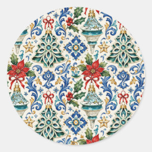 Italiaanse Majolica Kerststickers Ronde Sticker