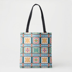 Italiaanse majolica-tegel. borduurwerk met bloemen tote bag