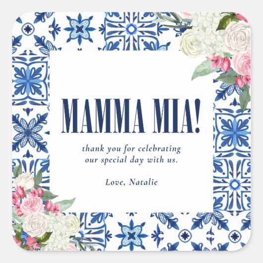 Italiaanse mamma Mia Favors Vierkante Sticker (Voorkant)